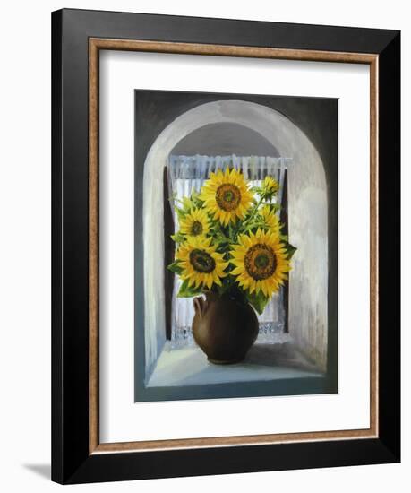 Sunflowers On The Window-kirilstanchev-Framed Art Print
