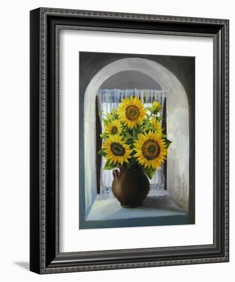 Sunflowers On The Window-kirilstanchev-Framed Art Print