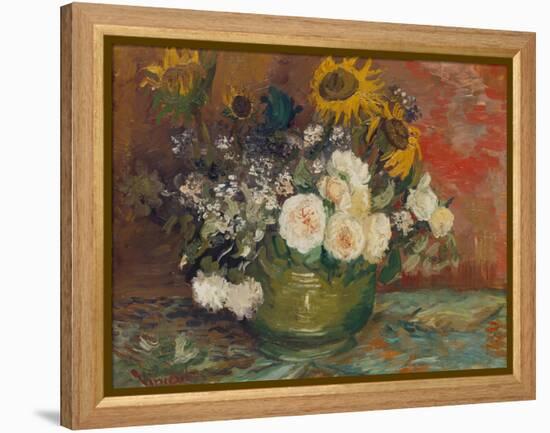 Sunflowers, Roses and Other Flowers in a Bowl, 1886-Vincent van Gogh-Framed Premier Image Canvas