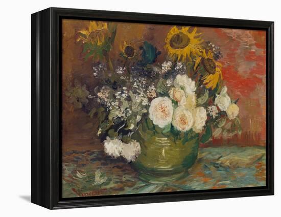 Sunflowers, Roses and Other Flowers in a Bowl, 1886-Vincent van Gogh-Framed Premier Image Canvas