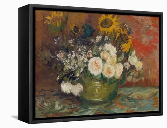 Sunflowers, Roses and Other Flowers in a Bowl, 1886-Vincent van Gogh-Framed Premier Image Canvas