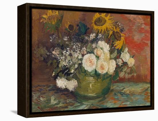 Sunflowers, Roses and Other Flowers in a Bowl, 1886-Vincent van Gogh-Framed Premier Image Canvas