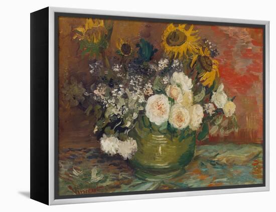 Sunflowers, Roses and Other Flowers in a Bowl, 1886-Vincent van Gogh-Framed Premier Image Canvas