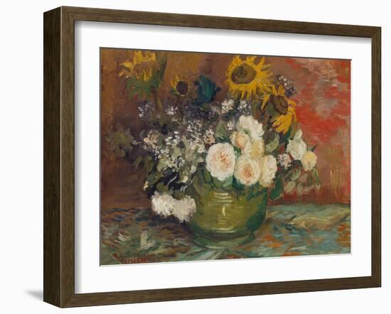 Sunflowers, Roses and Other Flowers in a Bowl, 1886-Vincent van Gogh-Framed Giclee Print