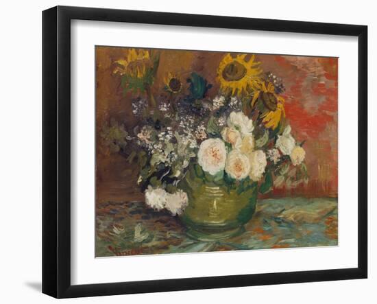 Sunflowers, Roses and Other Flowers in a Bowl, 1886-Vincent van Gogh-Framed Giclee Print