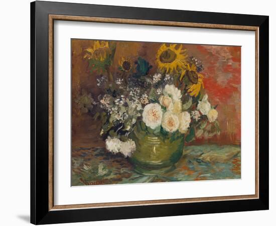 Sunflowers, Roses and Other Flowers in a Bowl, 1886-Vincent van Gogh-Framed Giclee Print