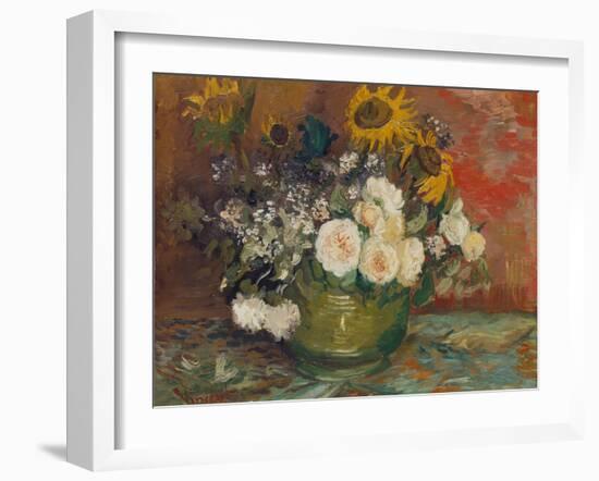 Sunflowers, Roses and Other Flowers in a Bowl, 1886-Vincent van Gogh-Framed Giclee Print