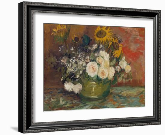 Sunflowers, Roses and Other Flowers in a Bowl, 1886-Vincent van Gogh-Framed Giclee Print