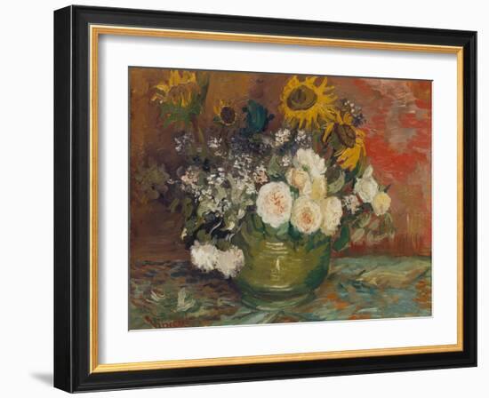 Sunflowers, Roses and Other Flowers in a Bowl, 1886-Vincent van Gogh-Framed Giclee Print