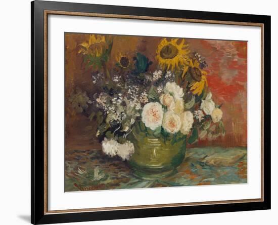 Sunflowers, Roses and Other Flowers in a Bowl, 1886-Vincent van Gogh-Framed Giclee Print