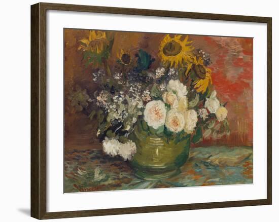 Sunflowers, Roses and Other Flowers in a Bowl, 1886-Vincent van Gogh-Framed Giclee Print