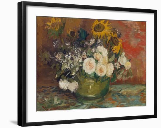 Sunflowers, Roses and Other Flowers in a Bowl, 1886-Vincent van Gogh-Framed Giclee Print