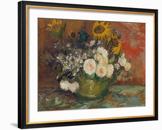 Sunflowers, Roses and Other Flowers in a Bowl, 1886-Vincent van Gogh-Framed Giclee Print