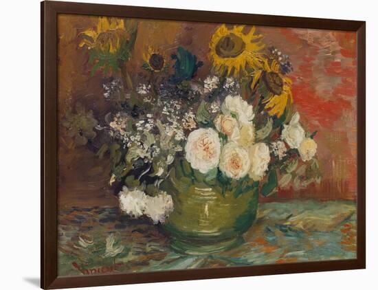 Sunflowers, Roses and Other Flowers in a Bowl, 1886-Vincent van Gogh-Framed Giclee Print