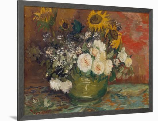 Sunflowers, Roses and Other Flowers in a Bowl, 1886-Vincent van Gogh-Framed Giclee Print