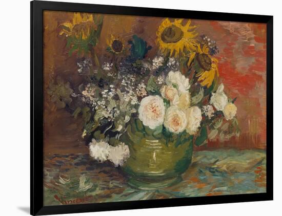 Sunflowers, Roses and Other Flowers in a Bowl, 1886-Vincent van Gogh-Framed Giclee Print