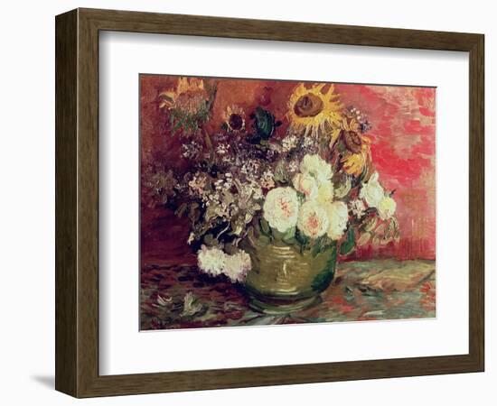 Sunflowers, Roses and Other Flowers in a Bowl, 1886-Vincent van Gogh-Framed Giclee Print