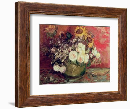 Sunflowers, Roses and Other Flowers in a Bowl, 1886-Vincent van Gogh-Framed Giclee Print