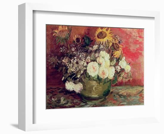 Sunflowers, Roses and Other Flowers in a Bowl, 1886-Vincent van Gogh-Framed Giclee Print