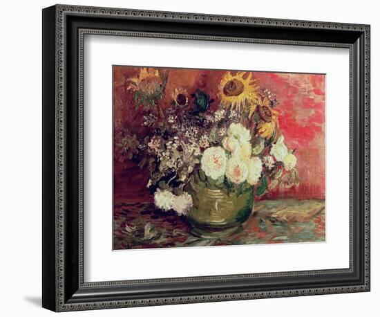 Sunflowers, Roses and Other Flowers in a Bowl, 1886-Vincent van Gogh-Framed Giclee Print