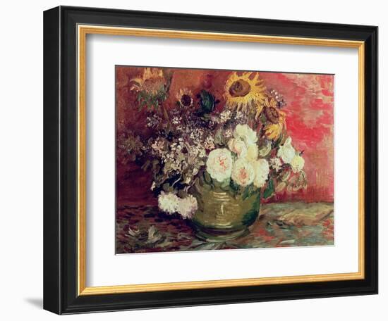 Sunflowers, Roses and Other Flowers in a Bowl, 1886-Vincent van Gogh-Framed Giclee Print