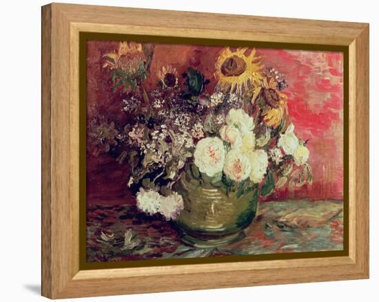 Sunflowers, Roses and Other Flowers in a Bowl, 1886-Vincent van Gogh-Framed Premier Image Canvas