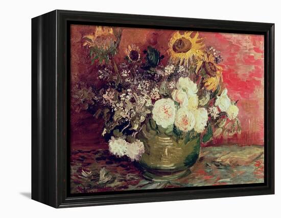 Sunflowers, Roses and Other Flowers in a Bowl, 1886-Vincent van Gogh-Framed Premier Image Canvas