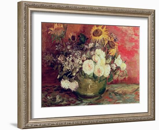 Sunflowers, Roses and Other Flowers in a Bowl, 1886-Vincent van Gogh-Framed Giclee Print
