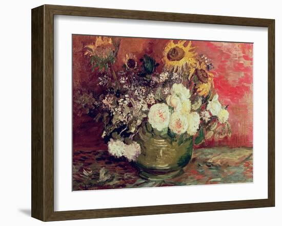 Sunflowers, Roses and Other Flowers in a Bowl, 1886-Vincent van Gogh-Framed Giclee Print