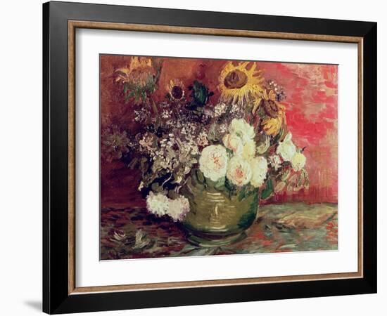 Sunflowers, Roses and Other Flowers in a Bowl, 1886-Vincent van Gogh-Framed Giclee Print