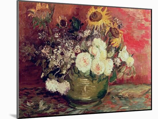 Sunflowers, Roses and Other Flowers in a Bowl, 1886-Vincent van Gogh-Mounted Giclee Print