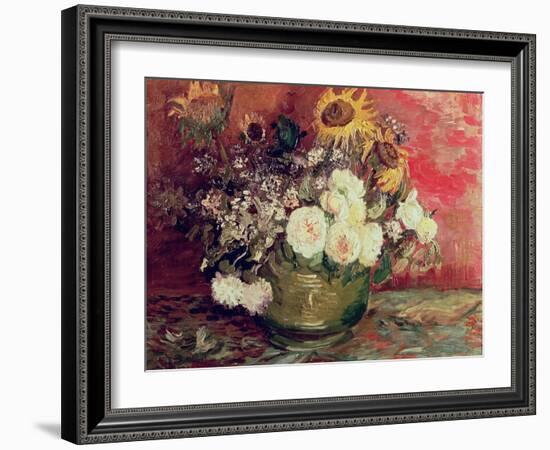 Sunflowers, Roses and Other Flowers in a Bowl, 1886-Vincent van Gogh-Framed Giclee Print