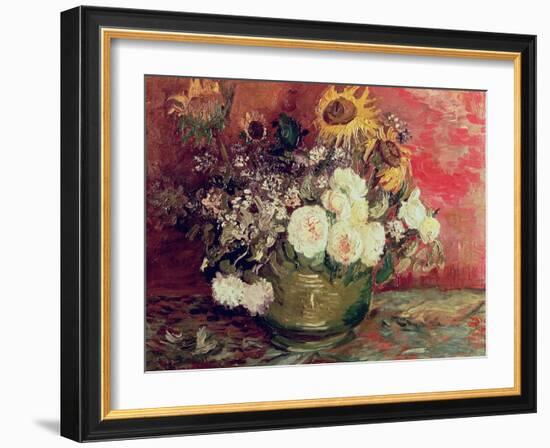 Sunflowers, Roses and Other Flowers in a Bowl, 1886-Vincent van Gogh-Framed Giclee Print