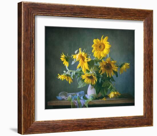 Sunflowers & Shawl Still Life-null-Framed Art Print