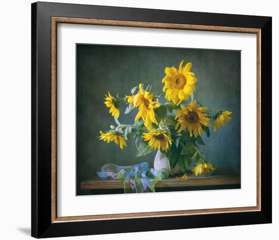 Sunflowers & Shawl Still Life-null-Framed Art Print