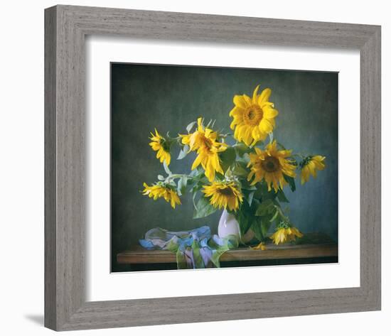 Sunflowers & Shawl Still Life-null-Framed Art Print