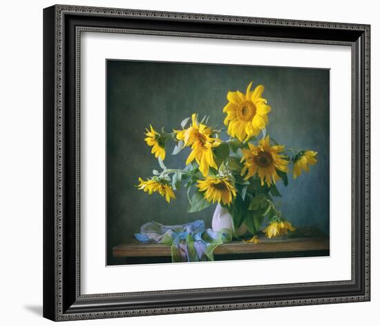 Sunflowers & Shawl Still Life-null-Framed Art Print