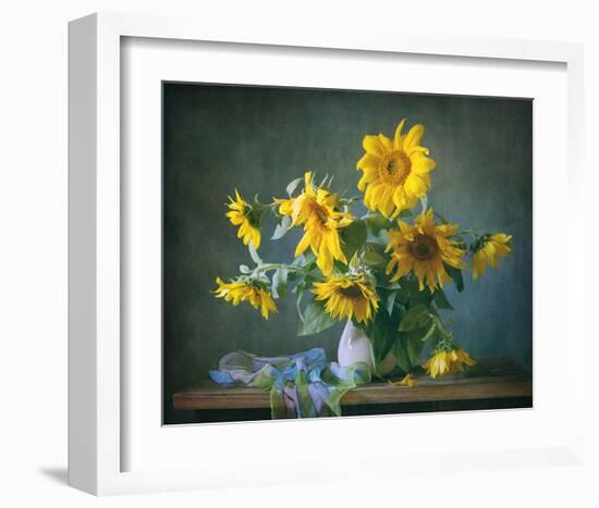 Sunflowers & Shawl Still Life-null-Framed Art Print