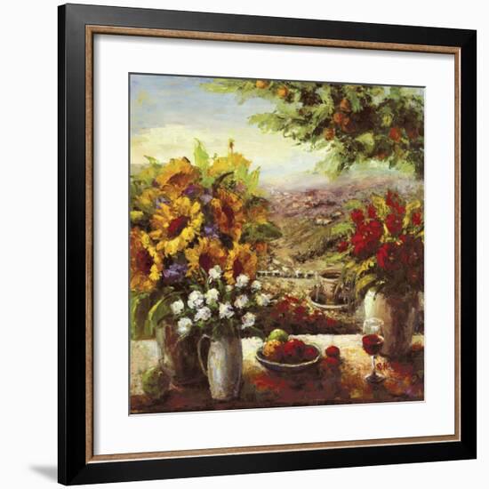 Sunflowers With Fruit And Wine I-null-Framed Art Print