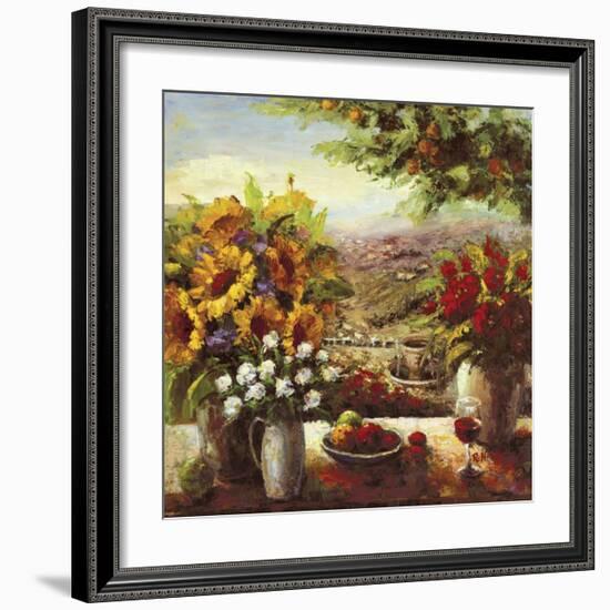 Sunflowers With Fruit And Wine I-null-Framed Art Print