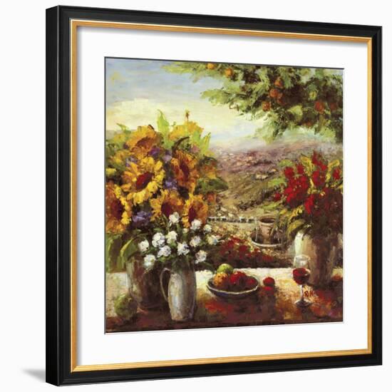 Sunflowers With Fruit And Wine I-null-Framed Art Print