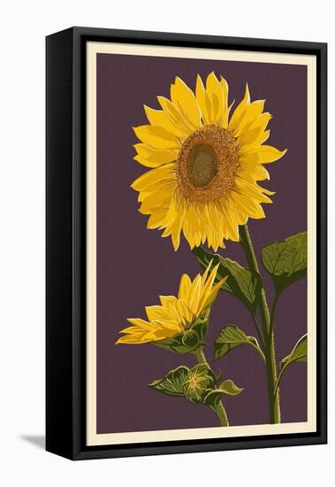 Sunflowers-Lantern Press-Framed Stretched Canvas