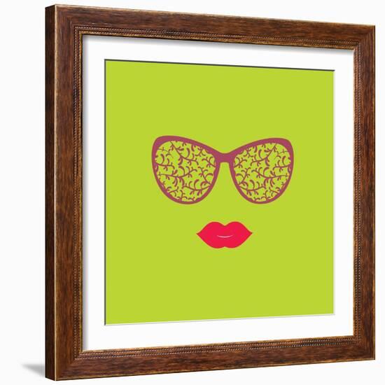 Sunglasses and Lips. Vector Illustration. Print for Your T-Shirts. Hipster Theme.-AnnaKukhmar-Framed Art Print