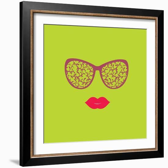 Sunglasses and Lips. Vector Illustration. Print for Your T-Shirts. Hipster Theme.-AnnaKukhmar-Framed Art Print