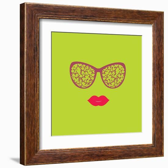 Sunglasses and Lips. Vector Illustration. Print for Your T-Shirts. Hipster Theme.-AnnaKukhmar-Framed Art Print