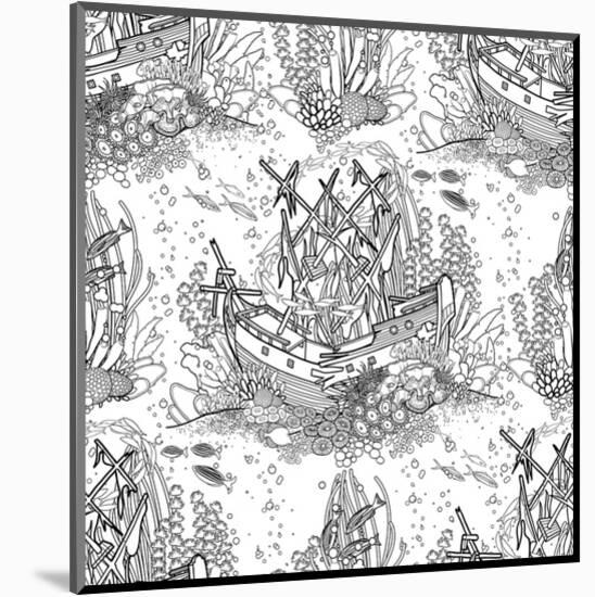 Sunken Pirateship Coloring Art-null-Mounted Coloring Poster