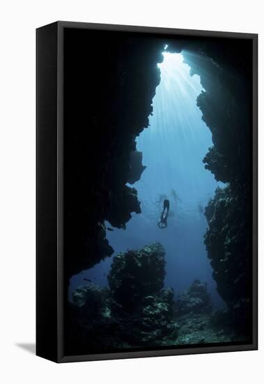 Sunlight Descends Underwater and into a Crevice on Palau's Barrier Reef-Stocktrek Images-Framed Premier Image Canvas