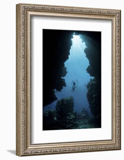 Sunlight Descends Underwater and into a Crevice on Palau's Barrier Reef-Stocktrek Images-Framed Photographic Print