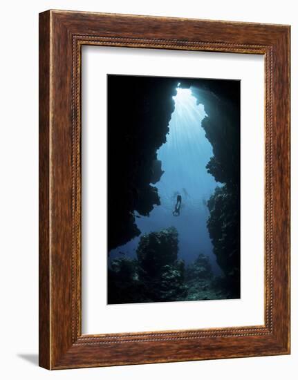 Sunlight Descends Underwater and into a Crevice on Palau's Barrier Reef-Stocktrek Images-Framed Photographic Print