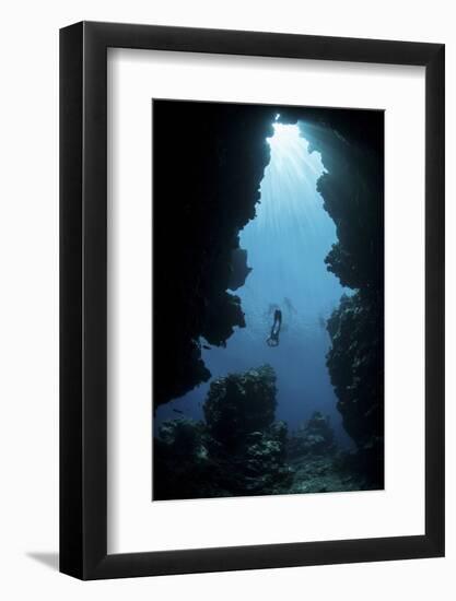 Sunlight Descends Underwater and into a Crevice on Palau's Barrier Reef-Stocktrek Images-Framed Photographic Print